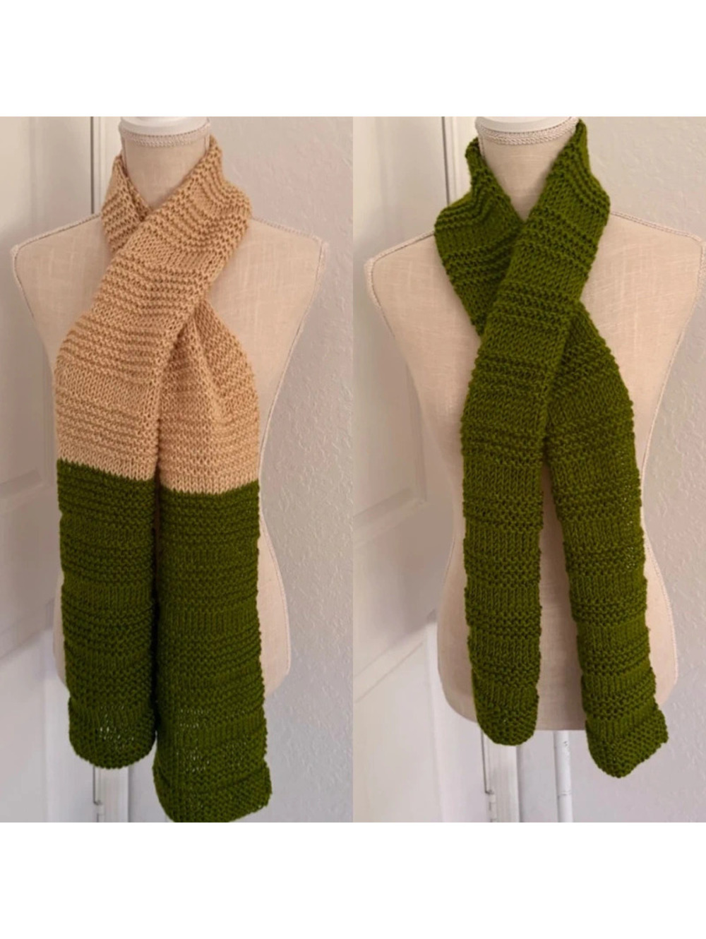 Set of 2 scarves - Green & Cream - Picture 1 of 6